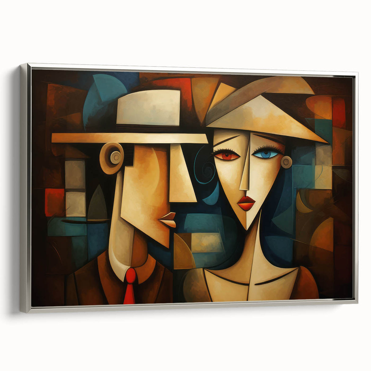 Framed abstract figurative wall art in silver with a contemporary design, showcasing fluid shapes and muted tones, perfect for modern decor.