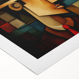 Abstract figurative wall art featuring vibrant colors and dynamic shapes, printed on rolled canvas for easy framing and display.