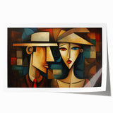Abstract figurative wall art print showcasing vibrant colors and dynamic shapes, rolled for easy transport and framing options.