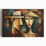 Abstract figurative design stretched canvas wall art showcasing vibrant colors and dynamic shapes, perfect for contemporary home decor.