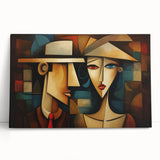 Abstract figurative wall art on stretched canvas, showcasing vibrant colors and fluid shapes, perfect for modern home decor.