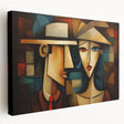 Abstract figurative wall art design on stretched canvas showcasing vibrant colors and fluid shapes, perfect for modern home decor.