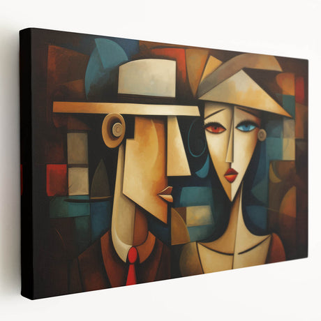 Abstract figurative wall art design on stretched canvas showcasing vibrant colors and fluid shapes, perfect for modern home decor.