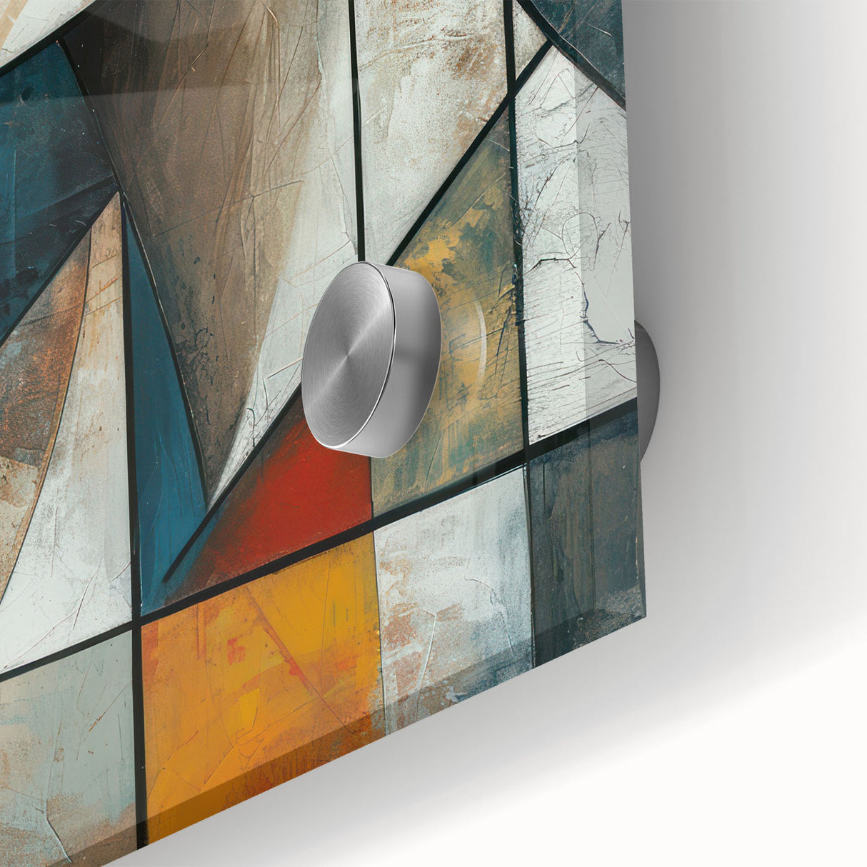 Close-up of an abstract figurative wall art piece showcasing vibrant colors and fluid shapes, designed in acrylic glass for a modern aesthetic.