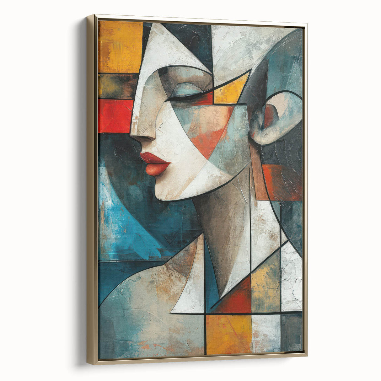 Framed abstract figurative wall art in gold, showcasing a modern design with fluid shapes and textures, perfect for contemporary decor.