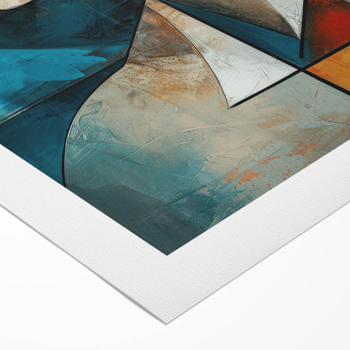 Abstract figurative wall art design on rolled canvas, showcasing vibrant colors and dynamic shapes, ideal for modern home decor.