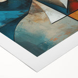 Abstract figurative wall art design on rolled canvas, showcasing vibrant colors and dynamic shapes, ideal for modern home decor.