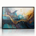 Framed abstract figurative wall art design showcasing vibrant colors and unique shapes, displayed in a sleek black frame for modern decor.