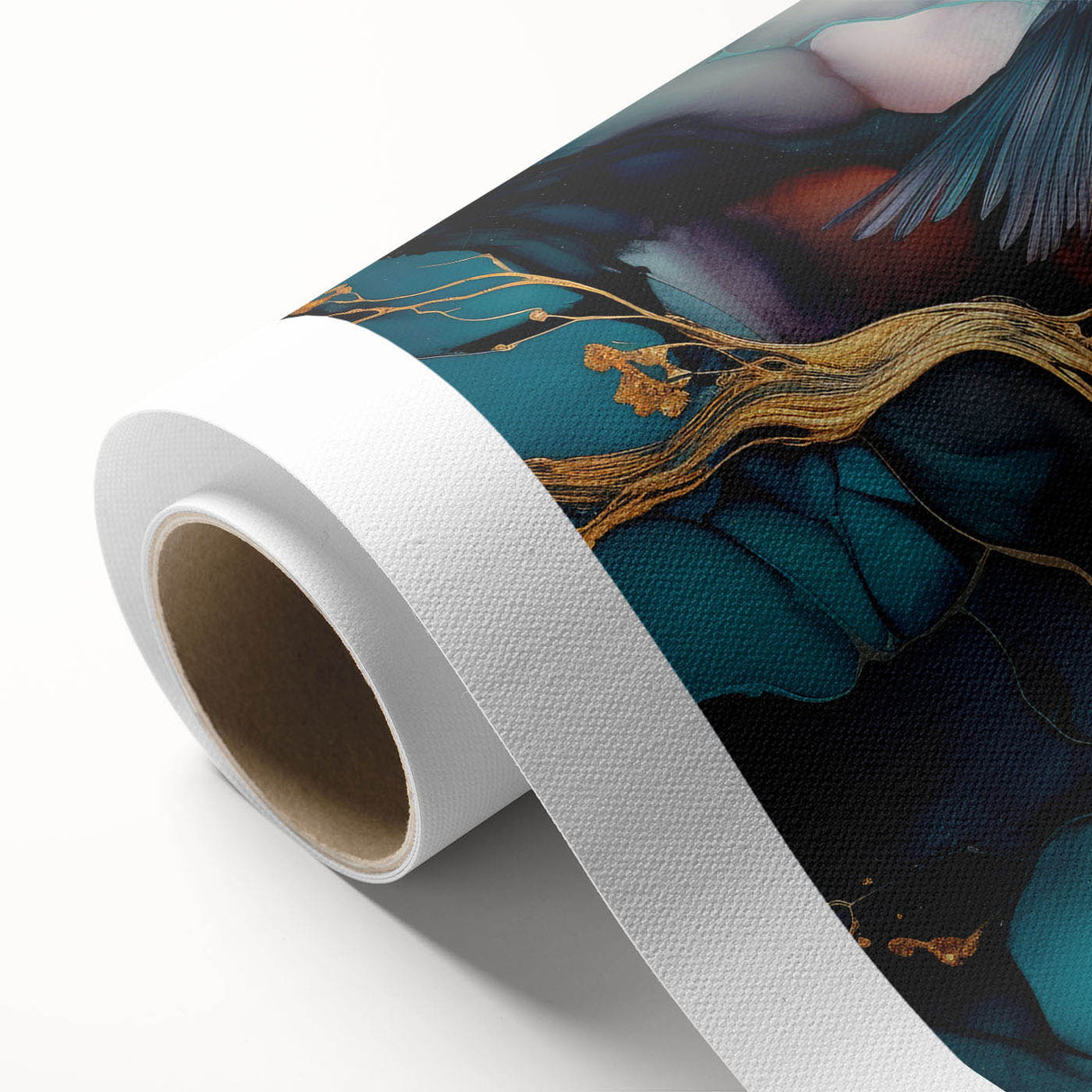Abstract figurative wall art on rolled canvas showcasing vibrant colors and fluid shapes, ideal for modern home decor or gallery displays.