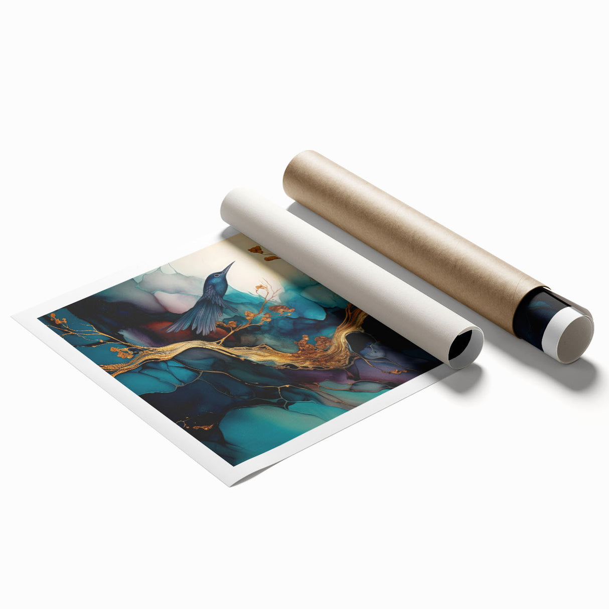 Abstract figurative wall art print showcasing vibrant colors and fluid shapes, rolled for easy framing and display in modern interiors.