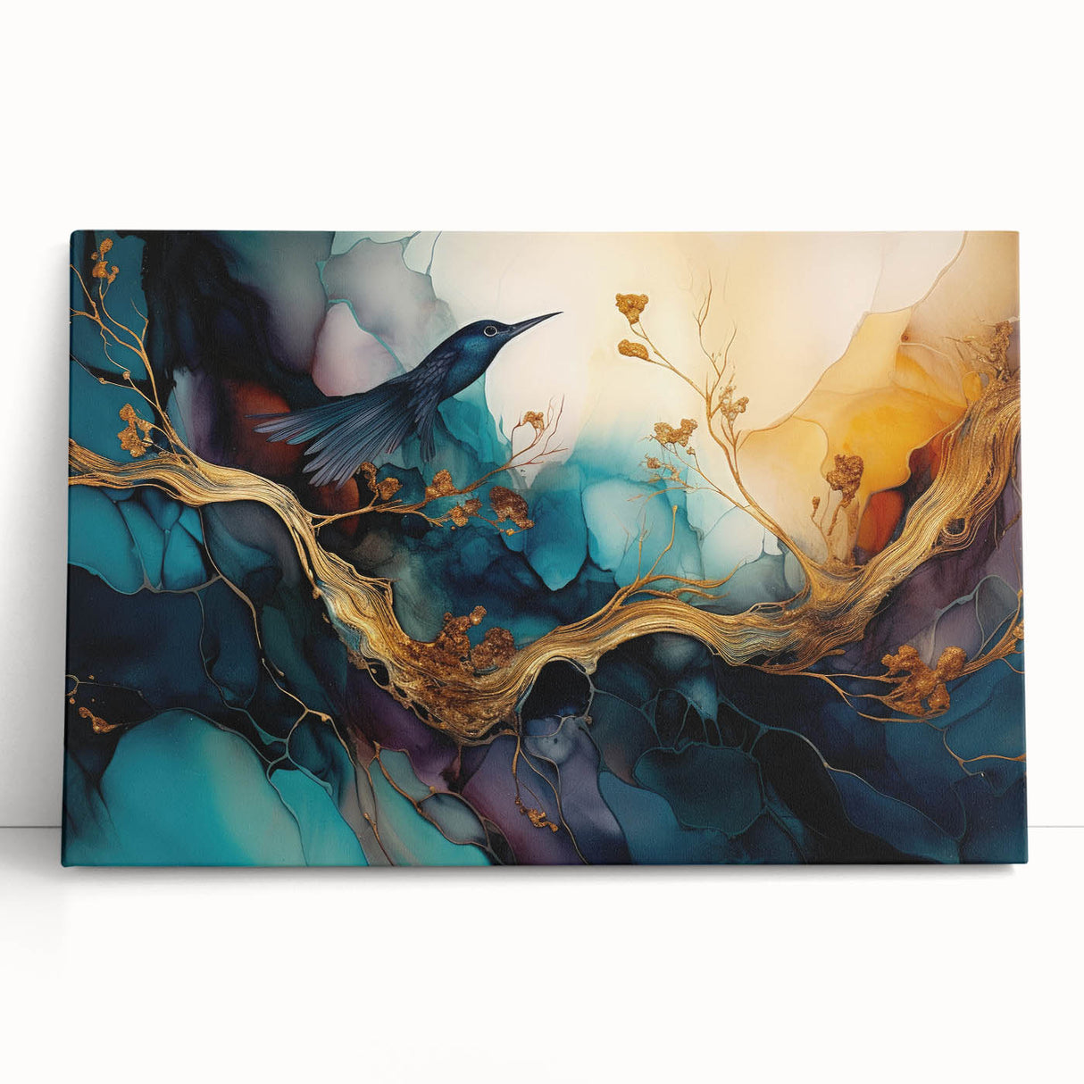 Abstract figurative wall art on stretched canvas, showcasing vibrant colors and dynamic shapes, perfect for modern home decor enhancement.