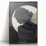 Framed abstract figurative wall art featuring a gold-accented design with vibrant colors and modern aesthetics, perfect for contemporary decor.