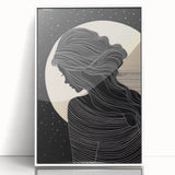 Framed abstract figurative wall art design showcasing vibrant colors and dynamic shapes, presented in a sleek white frame for modern decor.
