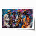 Abstract figurative wall art print showcasing vibrant colors and dynamic shapes, rolled for easy transport and display in various settings.