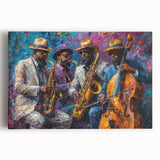 Abstract figurative wall art stretched canvas showcasing vibrant colors and dynamic shapes, perfect for modern home decor and artistic expression.