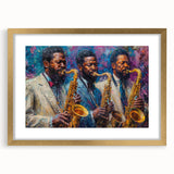 Abstract figurative wall art design in a gold frame, showcasing vibrant colors and dynamic shapes, perfect for modern home decor.