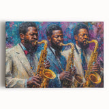 Abstract figurative wall art design showcasing vibrant colors and dynamic shapes, printed on stretched canvas for modern home decor.