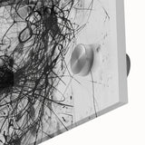 Close-up of abstract figurative wall art design on acrylic glass, showcasing vibrant colors and intricate details, perfect for modern decor.