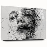 Abstract figurative wall art collection displayed in a modern setting, featuring vibrant colors and dynamic shapes on acrylic glass, ideal for contemporary decor.