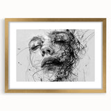 Abstract figurative wall art featuring a gold frame and mat, showcasing a modern design with vibrant colors, perfect for contemporary decor.