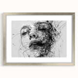 Framed abstract figurative wall art in a sleek silver frame, showcasing vibrant colors and unique shapes, perfect for modern decor.