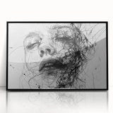 Framed abstract figurative wall art design showcasing vibrant colors and dynamic shapes, set against a sleek black frame for modern decor.