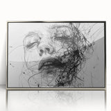 Framed abstract figurative wall art design featuring silver and gray tones, showcasing modern shapes and textures for contemporary decor.