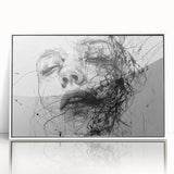 Framed abstract figurative wall art in a sleek white frame, showcasing vibrant colors and fluid shapes, ideal for modern decor.