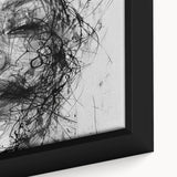 Close-up of a framed abstract figurative wall art piece showcasing vibrant colors and dynamic shapes, ideal for modern home decor.