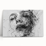 Abstract figurative wall art design on stretched canvas, featuring vibrant colors and dynamic shapes, perfect for modern home decor.