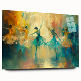 Abstract figurative wall art collection displayed in a sleek acrylic glass frame, showcasing vibrant colors and modern design elements.