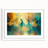 Framed abstract figurative wall art design in a white mat and frame, showcasing colorful shapes and fluid lines, perfect for modern decor.