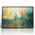 Framed abstract figurative wall art featuring bold colors and unique shapes, designed to enhance modern home decor in a black frame.