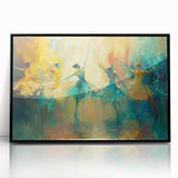 Framed abstract figurative wall art featuring bold colors and unique shapes, designed to enhance modern home decor in a black frame.