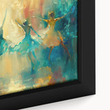 Close-up of a framed abstract figurative wall art piece showcasing vibrant colors and fluid shapes, perfect for modern home decor.
