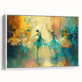 Framed abstract figurative wall art in a sleek white frame, showcasing vibrant colors and fluid shapes, perfect for modern decor.