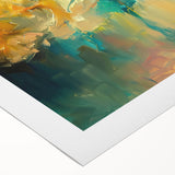 Abstract figurative design wall art on rolled canvas showcasing vibrant colors and dynamic shapes, perfect for modern home decor.