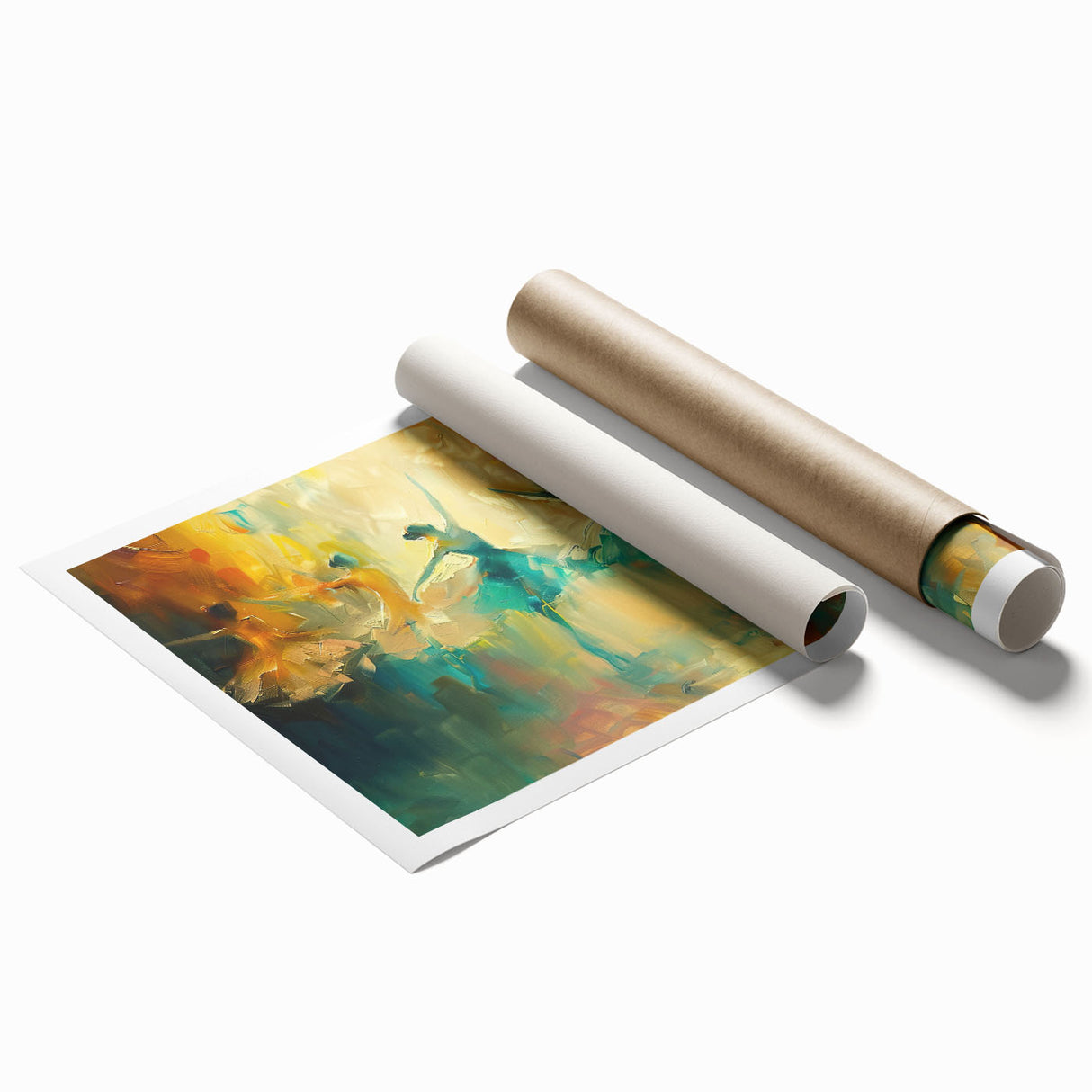 Abstract figurative wall art print showcasing vibrant colors and dynamic shapes, perfect for modern home decor and artistic interiors.