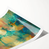 Abstract figurative wall art print showcasing vibrant colors and dynamic shapes, rolled for easy shipping and display in modern decor.