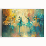 Abstract figurative wall art design on stretched canvas, showcasing vibrant colors and dynamic shapes, perfect for modern decor and artistic expression.