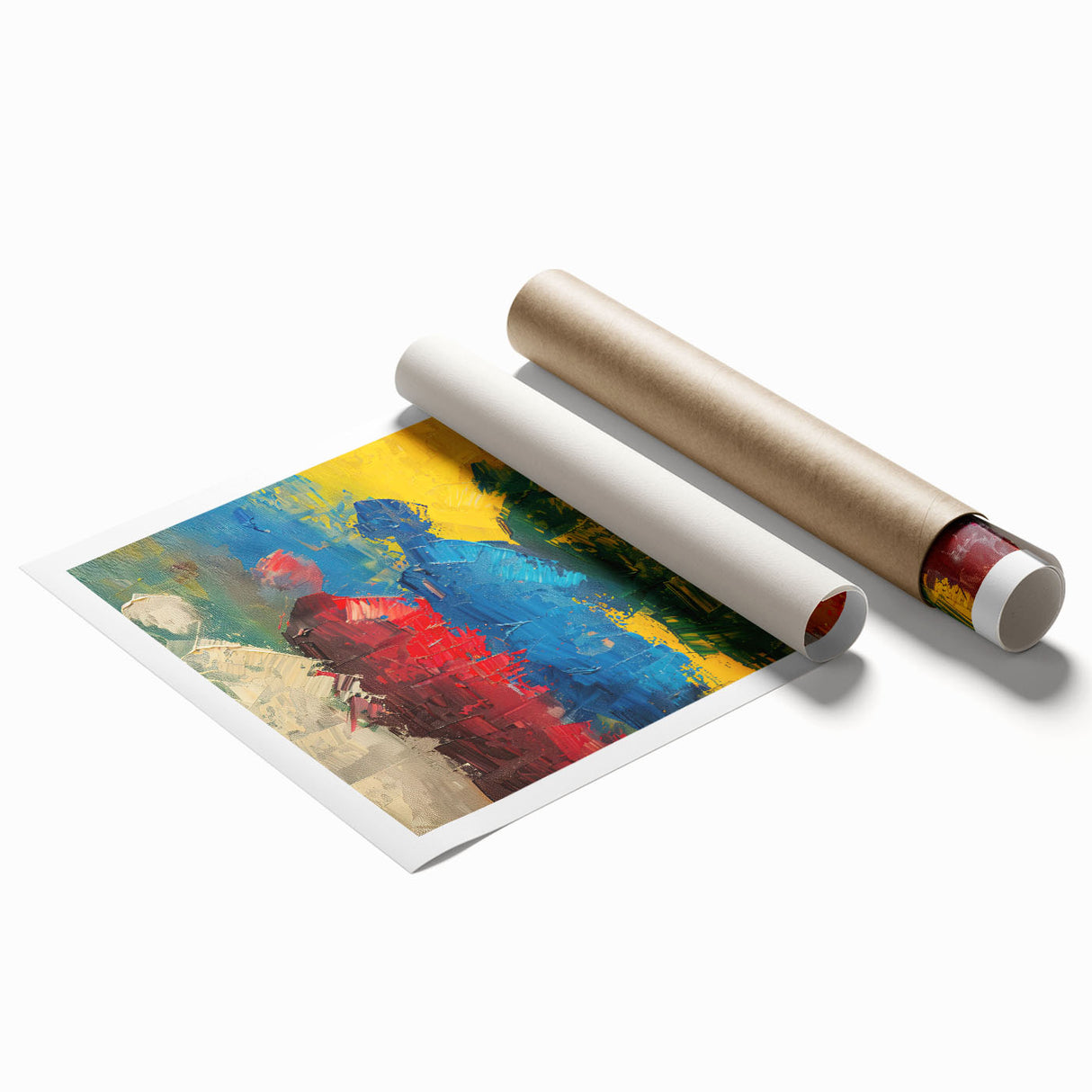 Abstract figurative wall art print showcasing vibrant colors and fluid shapes, perfect for modern home decor and artistic expression.