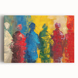 Abstract figurative wall art collection in vibrant colors, showcasing dynamic shapes and modern design on stretched canvas for contemporary decor.