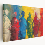 Abstract figurative wall art collection in vibrant colors, showcasing fluid shapes and textures on a stretched canvas, perfect for modern decor.
