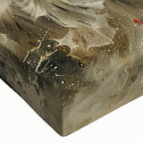 Close-up of an abstract figurative wall art design on stretched canvas, showcasing vibrant colors and fluid shapes, perfect for modern decor.