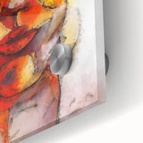 Close-up of an abstract figurative wall art design on acrylic glass, showcasing vibrant colors and intricate patterns, perfect for modern decor.