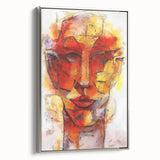 Framed abstract figurative wall art showcasing a modern design with silver accents, displayed from a side view, perfect for contemporary decor.