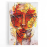 Abstract figurative design wall art on stretched canvas, showcasing vibrant colors and dynamic shapes, perfect for modern home decor.