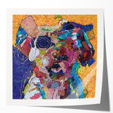 Abstract figurative wall art print showcasing vibrant colors and dynamic shapes, perfect for modern home decor and artistic expression.