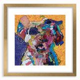 Framed abstract figurative wall art design in gold, showcasing elegant shapes and textures, perfect for modern home decor.