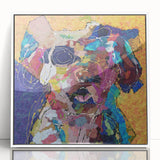 Framed abstract figurative wall art design featuring vibrant colors and fluid shapes, showcased in a sleek white frame, perfect for modern decor.